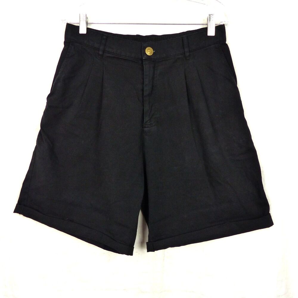 Big Bud Press Trouser Shorts Womens M Black Cotton Pleated Made USA Retro